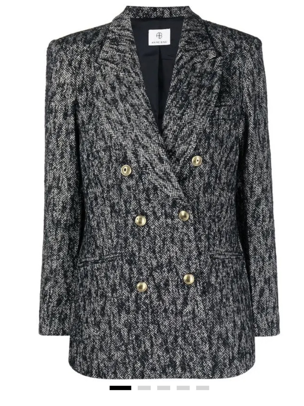 Anine Bing Dionne Chevron Double-Breasted Blazer - Black & White Chevron